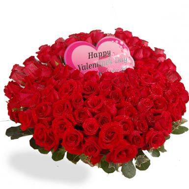 Forever Love 99 - Valentine Roses Bouquet Basket