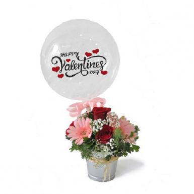 Valentine Love Rosy Balloon - Roses & Gerberas