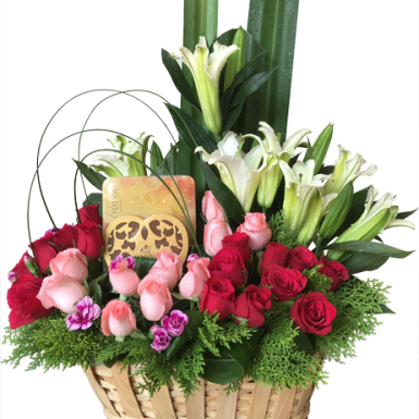 HARRAN RAYA - GODIVA CHOCOLATES WITH ROSES & LILIES FLOWERS