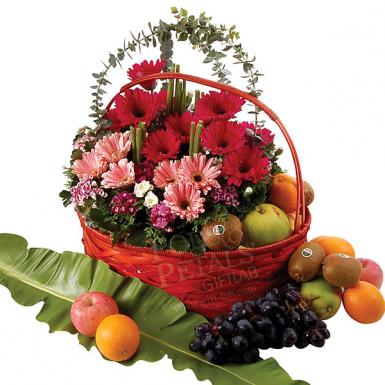 Fruiti Crave - Fruits Hamper Basket with Flowers