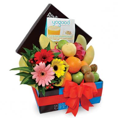 Fruity Recovery - Fruits Hamper with Gerberas Flowers