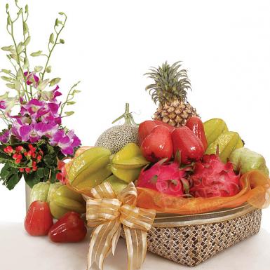 Everything Sweet - Fruits Hamper with Orchids Flowers