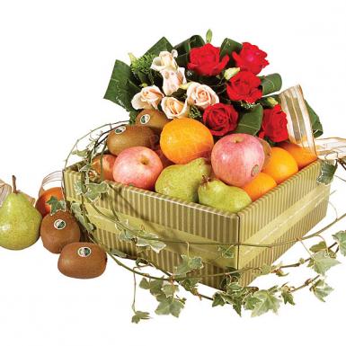 Rosy Picks - Fresh Fruits Hamper with Roses Get Well Gift
