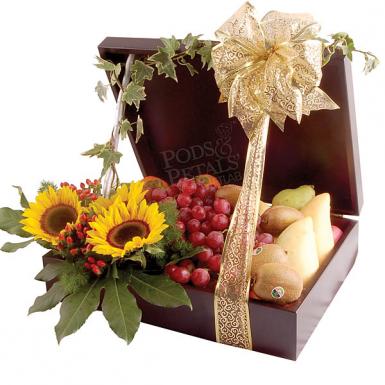 Delicious Booty - Fruits Hamper with Sunflowers Bouquet
