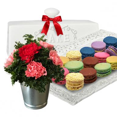 Jolly Macaroons - French Macarons in Tray with Flowers