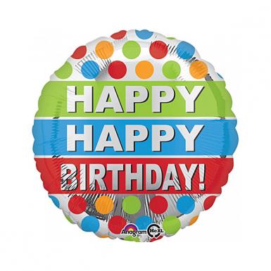 Happy Birthday Polkadots 18 inch foil Helium Balloon - Float