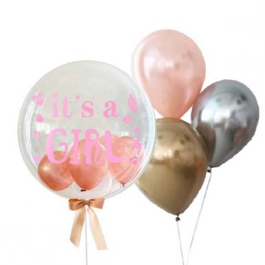 Baby Girl Bubbly Helium Float 24inch - Newborn Baby Shower Balloon Bouquet
