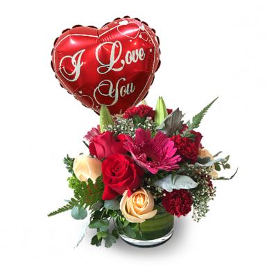 Love You Only - FLower Posies with I Love U Balloon