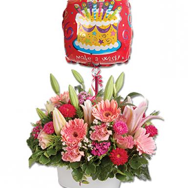 Make A Wish Lilies - Flowers with Birthday Balloon