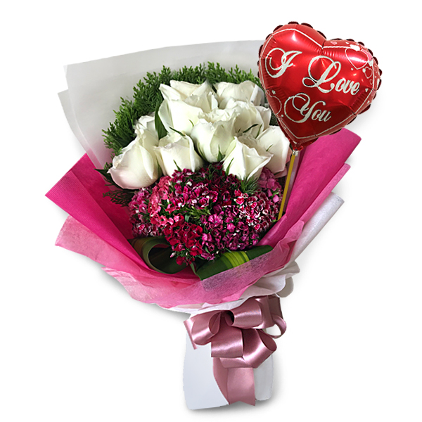 Love Bouquet - Roses Posy Bouquet with Love You Balloon