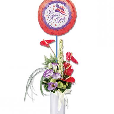 It's Your Day Anthuria - Flower Posy with Greeting Balloon