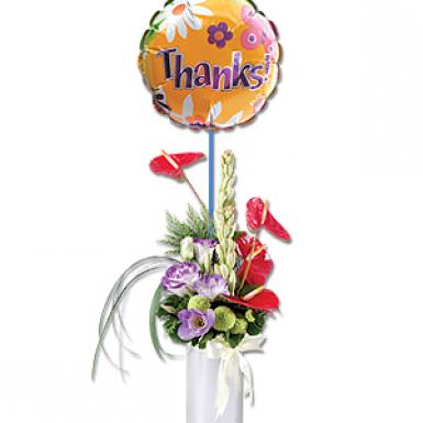 Thank You Anthuria - Gratitude Flower Posy with Balloon