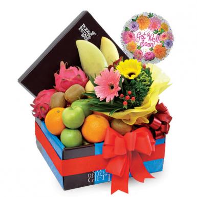 Fruity Wellness - Fruits Hamper with Get Well Balloon