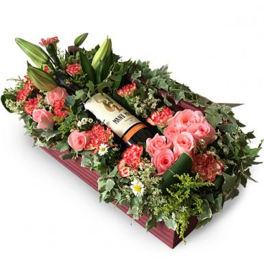 Vineyard Gems - Wine with Roses & Stargazers Flowers Gift