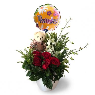 Thanks Balloon Rosaly - Roses Floral Posy Greeting