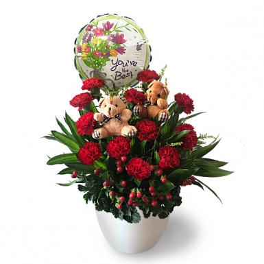 You're the Best Balloon Red Mirat - Carnation with mini Bear posy Greeting