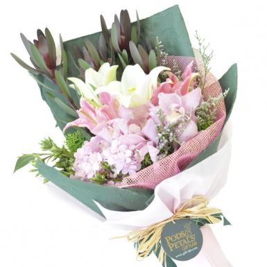 Grand Affair - Cymbidium Orchid, Lilies & Hydrangeas Flower Bouquet