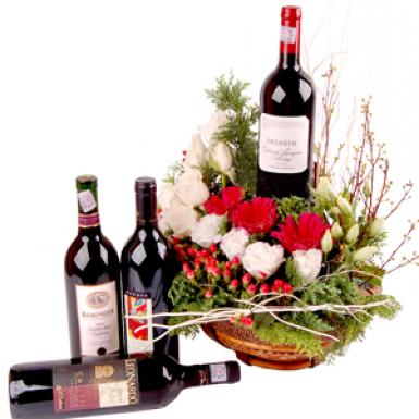 Grand Estate - Wine & Flowers Basket - Australian Wines