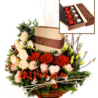 PAFFENWINKEL DECADENCE - CHOCOLATES WITH ROSES & GERBERAS