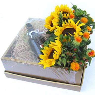 Summer Surprises - Australian Wine Gift with Sunflowers