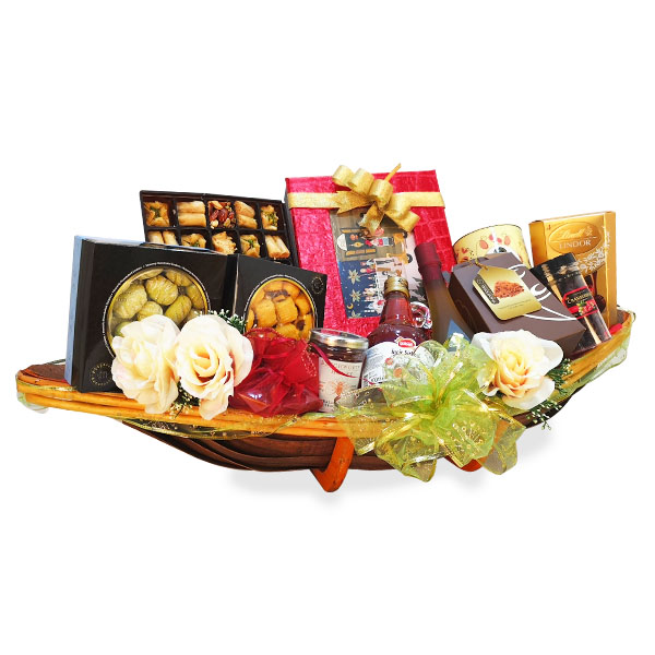 FARROKH HAMPER BASKET HALAL BAKLAVAS, NOUGAT, APPLE VINEGAR, COOKIES