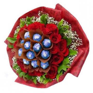 Godiva Rocamore Dome - Godiva Chocolates with Red Roses Bouquet
