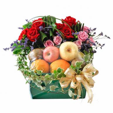 Fruits Aplenty - Fresh Fruits with Roses Flowers