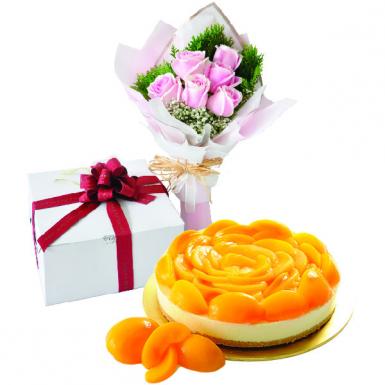 Peachy Rich Cheese Vegetarian Cake with Roses Flower