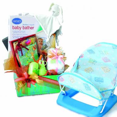 Baby Bathtime - Newborn Baby Shower Gift - Carter's Baby Bather, Diapers, Bebe Grooming Set