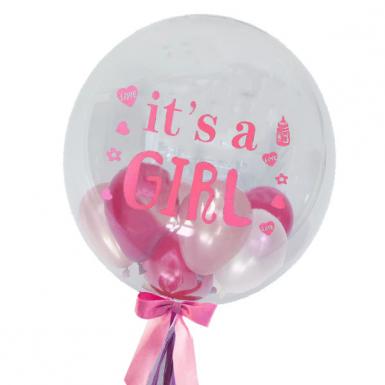 Baby Girl Congrats Globo - Globe Bubble Balloon 24in with Mini Balloons