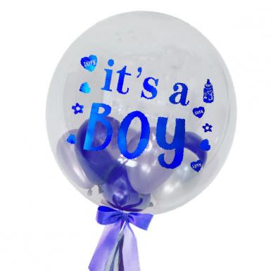 Baby Boy Congrats Globo - Globe Bubble Balloon 24in with Mini Balloons