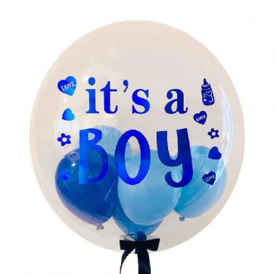 Baby Boy Congrats Globo - Globe Bubble Balloon 24in with Mini Balloons