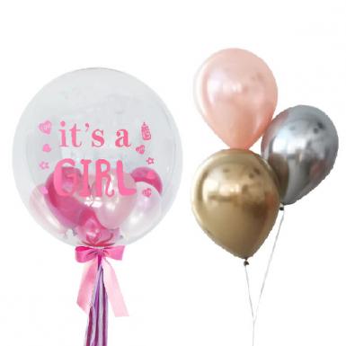Baby Girl Bubbly Float 24inch - Newborn Baby Shower Balloon Bouquet Float