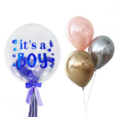 Baby Boy Bubbly Float 24inch - Newborn Baby Shower Balloon Bouquet