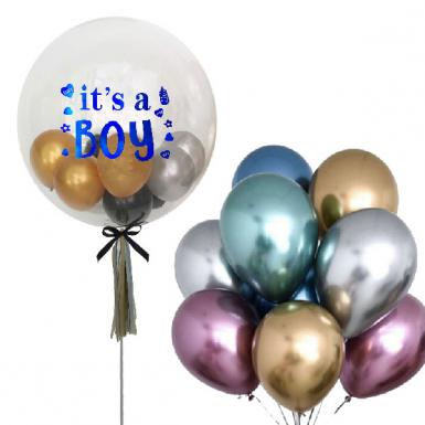 Baby Boy Bubble Float 24inch - Newborn Baby Shower Helium Balloon Bouquet