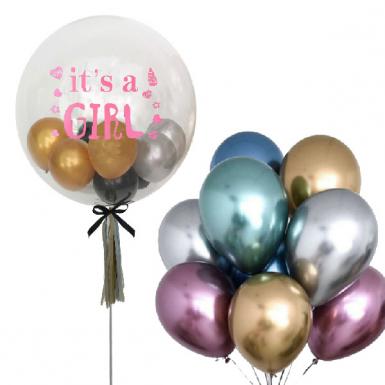 Baby Girl Bubble Helium Balloon 24inch - Newborn Baby Shower Balloon Bouquet