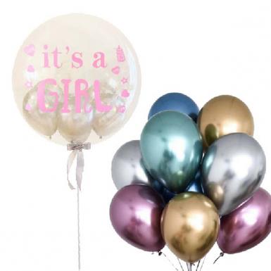 Baby Girl Bubble Helium Balloon 24inch - Newborn Baby Shower Balloon Bouquet