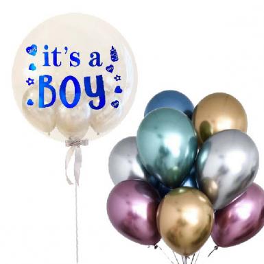 Baby Boy Bubble Helium Balloon 24inch - Newborn Baby Shower Balloon Bouquet