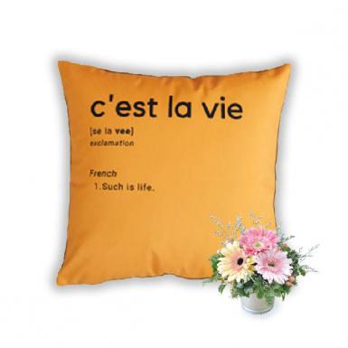 C'est La Vie - Bear & Orion Definition Pillow Gift with Gerberas