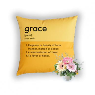 Grace - Bear & Orion Definition Velvety Pillow Gift with Gerberas
