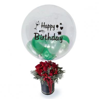 Birthday Blooming Balloons in Balloon Fresh Roses Bouquet Box