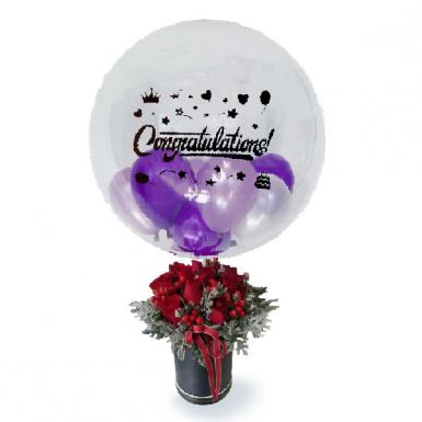 Congrats Blooming Balloons in Ballon Roses Bouquet Box