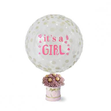 Sparkly Baby Girl Confetti Balloon Baby Breath Flower Box