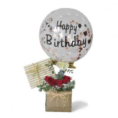 Pure Joy - Royce Wafer Chocolate Birthday Confetti Balloon Roses Flower Gift