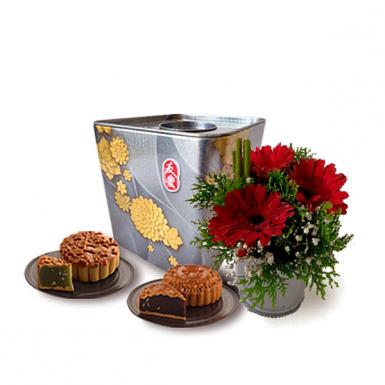 Mooncake Bliss - Classic Mooncake with Gerberas Flower Gift