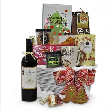 Wortham English Hamper - Merlot Wine, Xmas Cookies, Fruit Cake