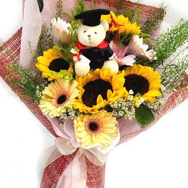 Sunny Bear Bouquet - Sunflowers Bear Graduation Bouquet