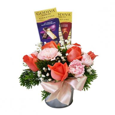 Romancing Godiva - Chocolates with Fresh Roses
