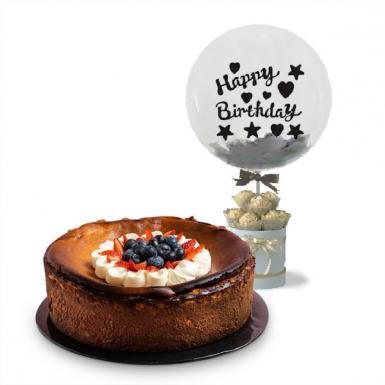Basque Berries Burnt Cheesecake - with Birthday Balloon N Chocolates
