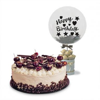 Cheri Torte Black Forest Gateau - Cake with Birthday Balloon, Cherries and Chocolate